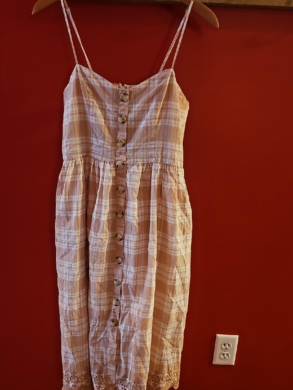 Harper Beige and White Plaid Button-Front Midi Dress